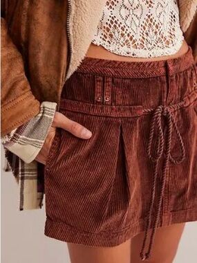 We The Free Corduroy Drawstring Mini Skirt in Rust